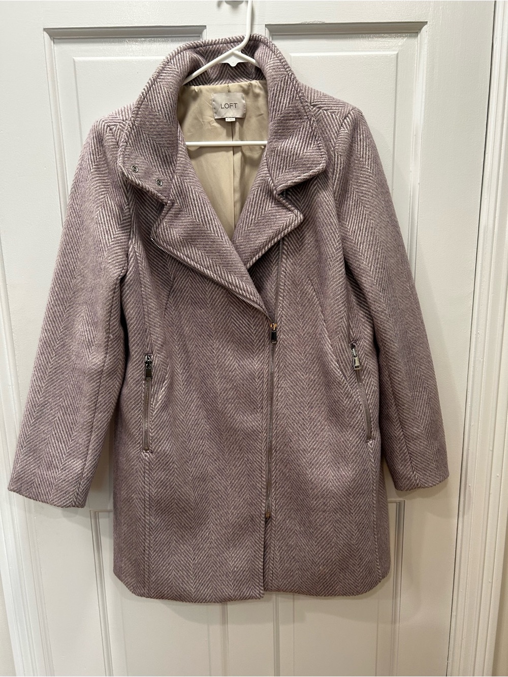 LOFT Dusty Lavender Herringbone Pea Coat
